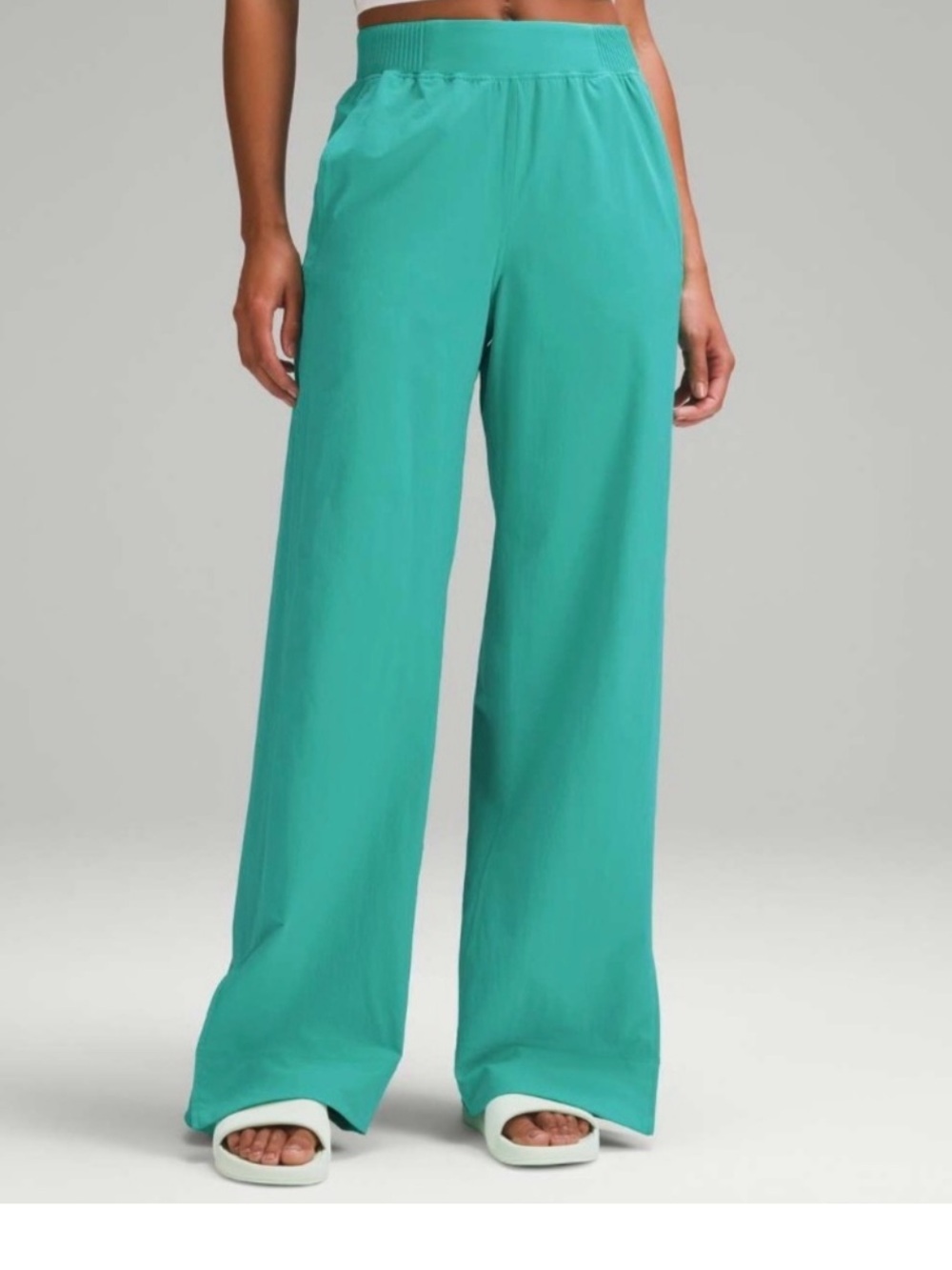 Lululemon Wide Leg Stretch Woven Green Pants High Rise